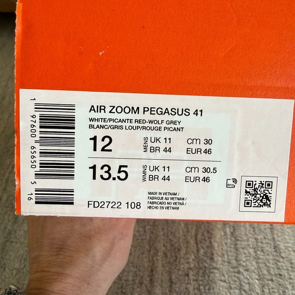 Nike Air Zoom Pegasus 41 Men's Size 12 White/Picante Red-Wolf Grey FD2722 108 - Picture 13 of 14
